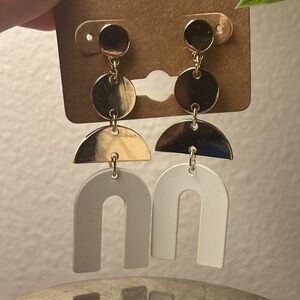 Gold and White Geometric Dangle Earrings